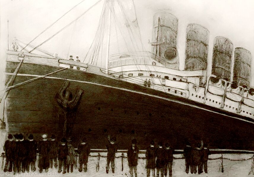 Ocean Liner, a pencil drawing by K.P. Butler