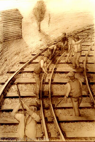 Railroad Workers, a pencil drawing by K.P. Butler
