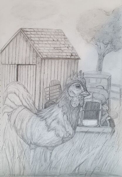Old Farm, a pencil drawing by K.P. Butler